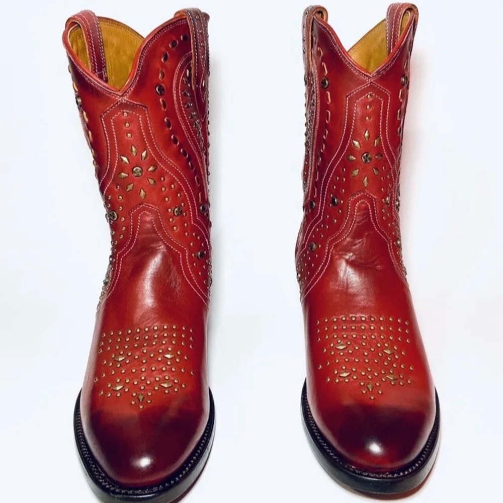 FRYE KELSEA STUD SHORT Bootie HOT WHISKY RED BOOT Wester Women’s Size 7 $598 - Picture 2 of 9